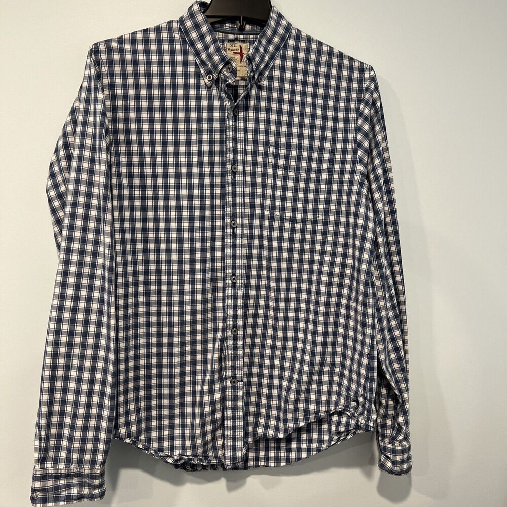 Relwen Mens Xl Gingham Shirt Long Sleeve Button Down Cotton